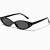 Black Rhinestone Slim Cat Eye Sunglasses