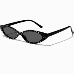 Black Rhinestone Slim Cat Eye Sunglasses