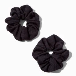 Black Ribbed Hair Scrunchies - 2 Pack