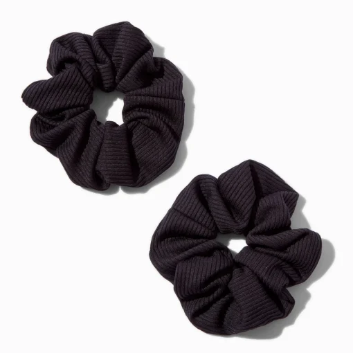 Black Ribbed Hair Scrunchies - 2 Pack
