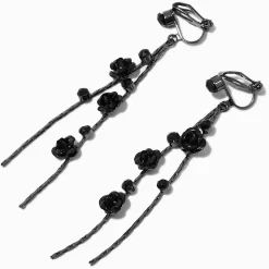 Black Rose Vines 2" Clip-On Drop Earrings