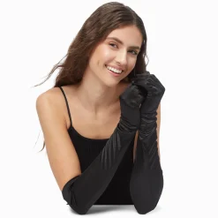 Black Satin Long Gloves
