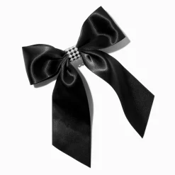 Black Satin Pearl Center Hair Bow Clip