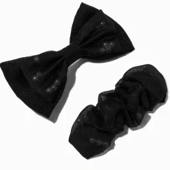 Black Sheer Pearl Bow Hair Clips - 2 Pack