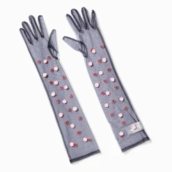 Black Sheer Rosette Long Gloves