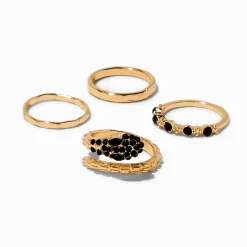 Black Snake Gold-tone Ring Set - 4 Pack