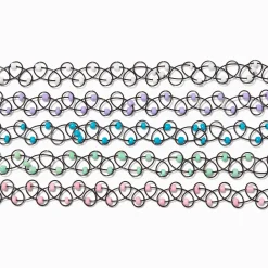 Black Tattoo Pastel Beaded Choker Necklaces - 5 Pack