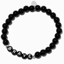 Black ''Brave'' Beaded Stretch Bracelet