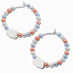 Blue & Orange Beaded Cloud Hoop Earrings