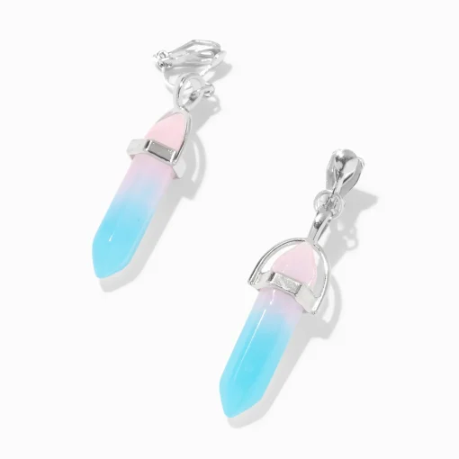 Blue & Pink Glow in the Dark Mystical Gem 1" Clip-On Drop Earrings