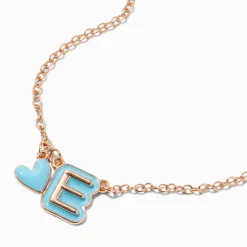 Blue Bubble Initial Heart Pendant Necklace - E
