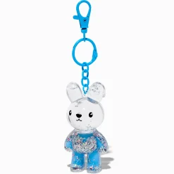 Blue Bunny Water-Filled Glitter Keychain
