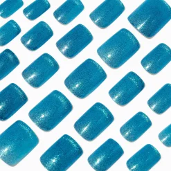 Blue Cat Eye Medium Square Vegan Faux Nail Set - 24 Pack