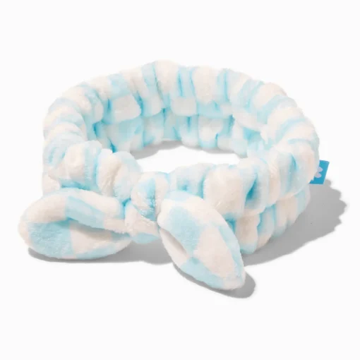 Blue Checkered Furry Makeup Bow Headwrap