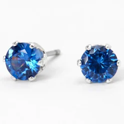 Blue Cubic Zirconia 5mm Round Stud Earrings