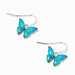 Blue Glitter Butterfly 0.5" Drop Earrings