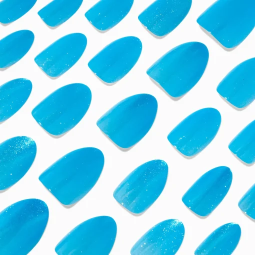 Blue Glitter Gel Almond Vegan Faux Nail Set - 24 Pack
