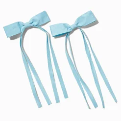 Blue Grosgrain Ribbon Long Tail Hair Bow Clips - 2 Pack