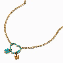 Blue Heart Carabiner Cluster Charm Pendant Necklace