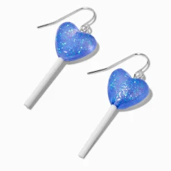Blue Heart Lollipop 2'' Drop Earrings