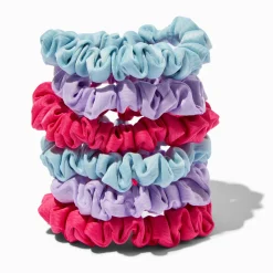 Blue, Lilac, & Hot Pink Skinny Silky Hair Scrunchies - 6 Pack