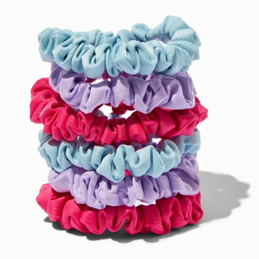 Blue, Lilac, & Hot Pink Skinny Silky Hair Scrunchies - 6 Pack