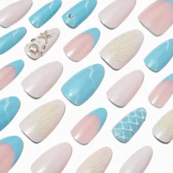Blue Mermaid Almond Vegan Faux Nail Set - 24 Pack