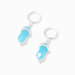 Blue Mystical Gem 10mm Huggie Hoop Drop Earrings