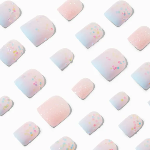 Blue Ombré Glitter Square Press On Vegan Faux Nail Set - 24 Pack
