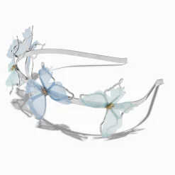 Blue Organza Butterfly Double Row Headband