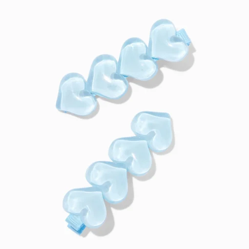 Blue Puffy Heart Hair Clips - 2 Pack
