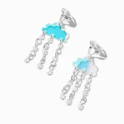 Blue Rain Cloud 1.5" Clip-On Drop Earrings