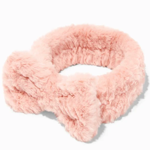 Blush Pink Furry Makeup Bow Headwrap