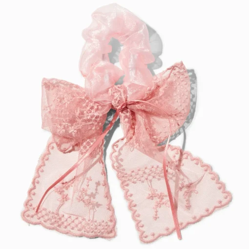 Blush Pink Lace Bow Hair Scrunchie