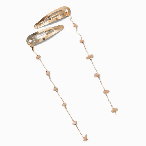 Boho Pink Stone Charm Snap Hair Clips - 2 Pack