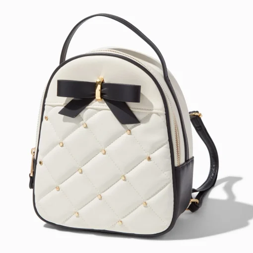 Bow & White Quilted Coquette Small Backpack