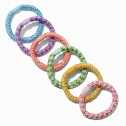Bright Rainbow Beaded Hair Ties - 6 Pack