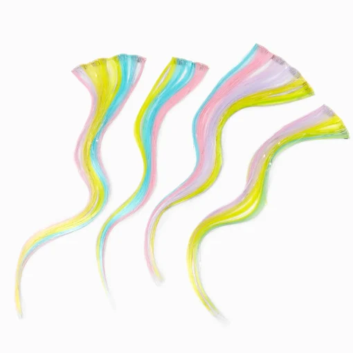 Bright Rainbow Faux Hair Clip In Extensions - 4 Pack