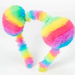 Bright Rainbow Plush Pom Pom Ears Headband