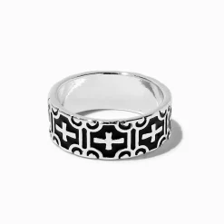 Burnished Silver-tone Cross Enamel Ring