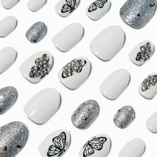 Butterfly Bling Stiletto Press On Vegan Faux Nail Set - 24 Pack