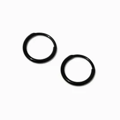 C LUXE by Claire's Black Titanium 8mm Clicker Hoop Earrings