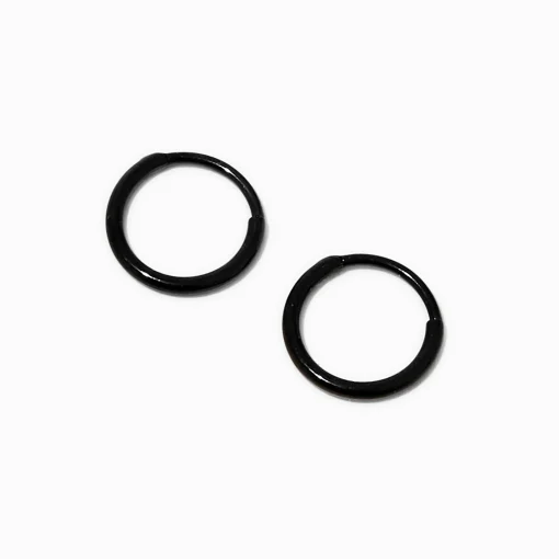 C LUXE by Claire's Black Titanium 8mm Clicker Hoop Earrings