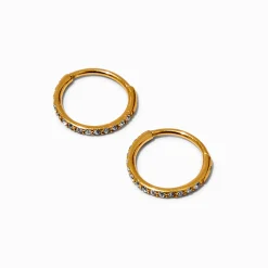 C LUXE by Claire's Gold-tone Titanium 8mm Crystal Huggie Hoop Earrings