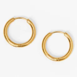 C LUXE by Claire's Gold-tone Titanium 12mm Sleek Hoop Earrings