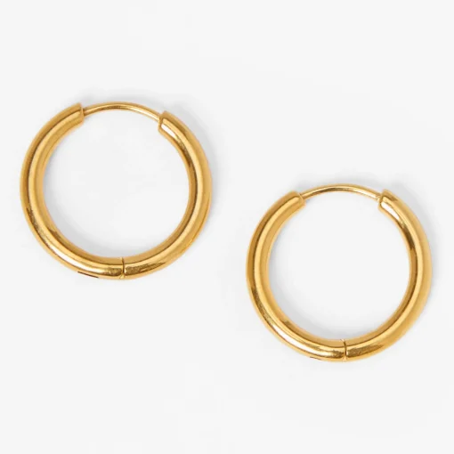 C LUXE by Claire's Gold-tone Titanium 12mm Sleek Hoop Earrings