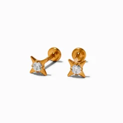 C LUXE by Claire's Gold-tone Titanium Cubic Zirconia Starburst Flat Back Stud Earrings