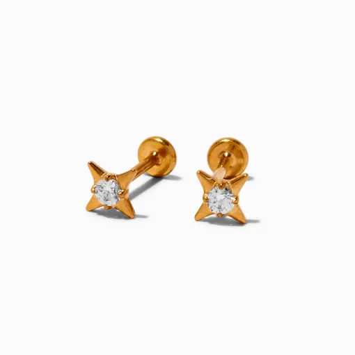 C LUXE by Claire's Gold-tone Titanium Cubic Zirconia Starburst Flat Back Stud Earrings