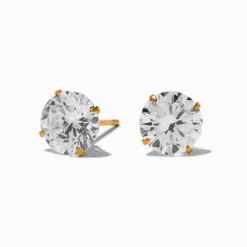 C LUXE by Claire's Gold-tone Titanium Cubic Zirconia 8mm Round Stud Earrings