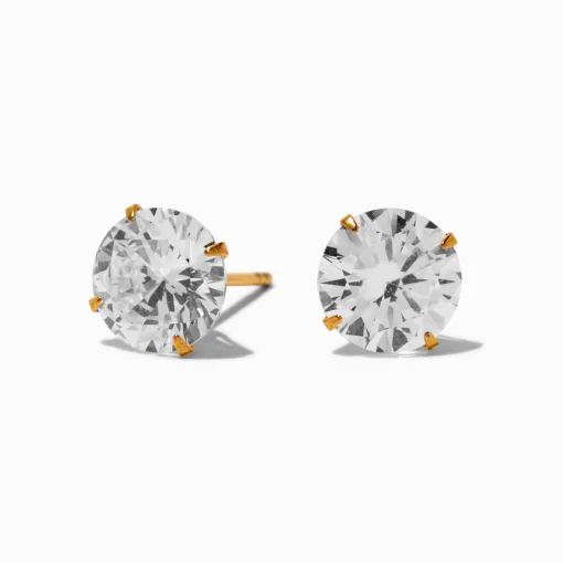 C LUXE by Claire's Gold-tone Titanium Cubic Zirconia 8mm Round Stud Earrings